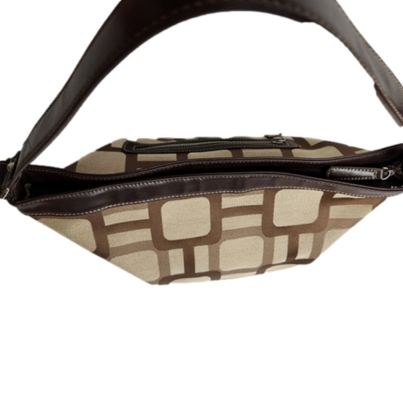 Shoulder bag Y2K Tote Hand bag Purse Vegan leather Cotton fabric Brown, tan - Picture 5 of 16